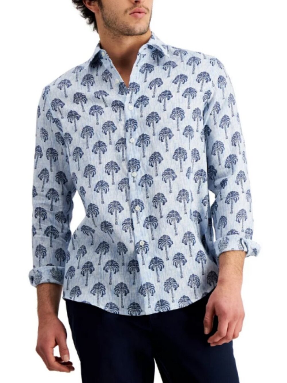 NWT Club Room Luxury 100% Linen Palm Print Button Down Shirt XXL
